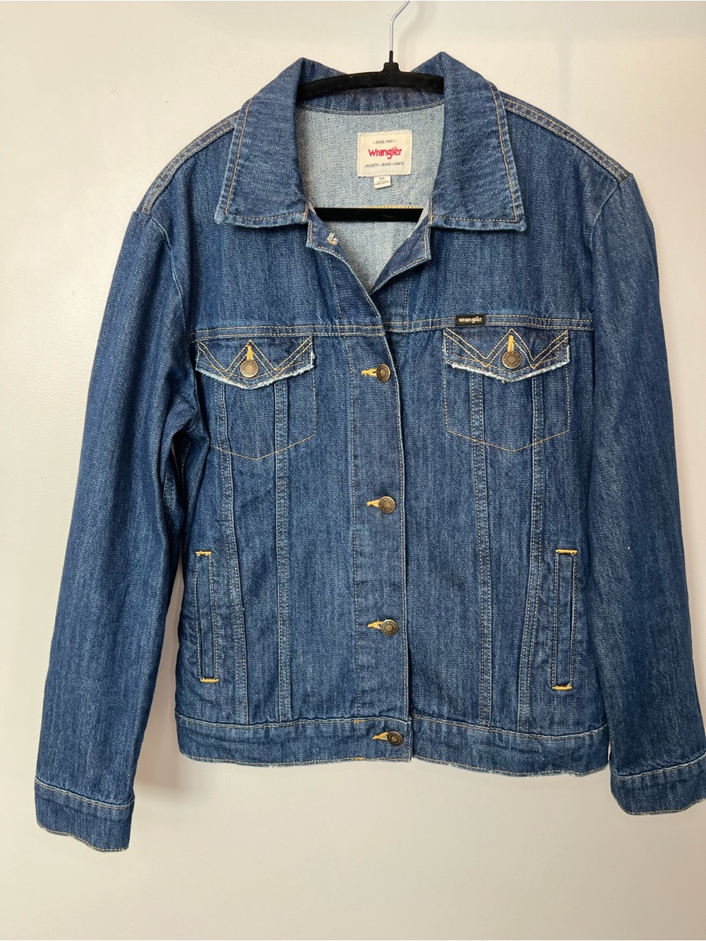 Wrangler Blue Denim Trucker Jacket with Gold-Tone Accents